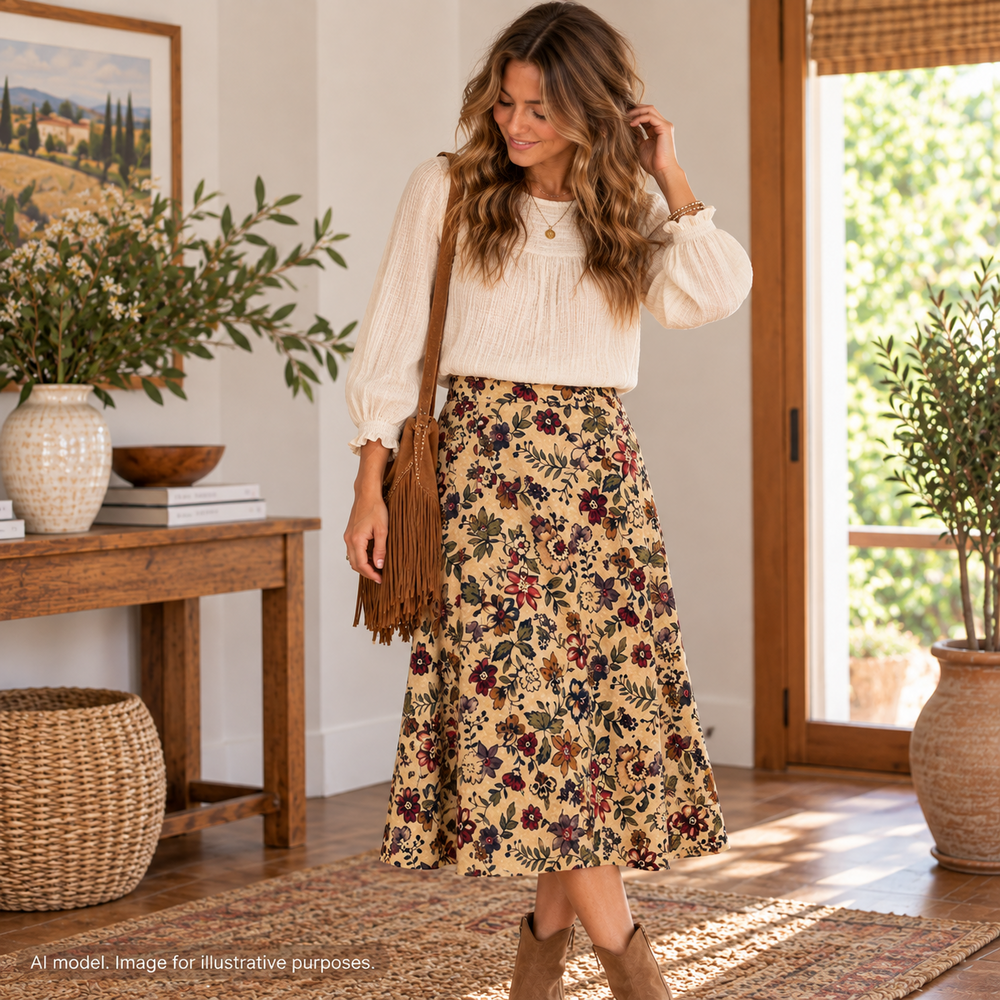 Talbots Skirt Womens 14 Petite Multicolor Floral Rayon Linen A Line Button Midi